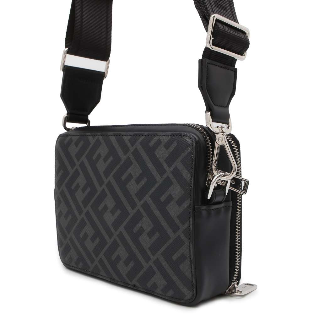 FENDI Zucca Organizer Shoulder Bag Black/Gray 7M0357 PVC Coated Canvas Leather