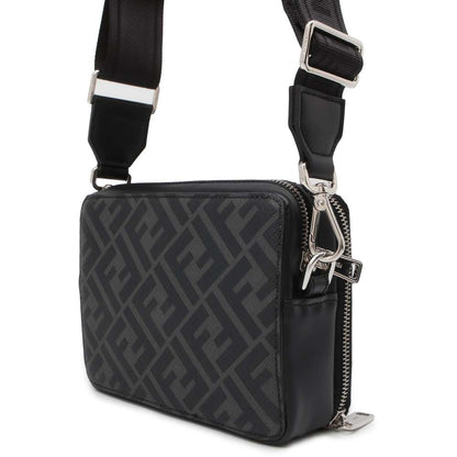 FENDI Zucca Organizer Shoulder Bag Black/Gray 7M0357 PVC Coated Canvas Leather