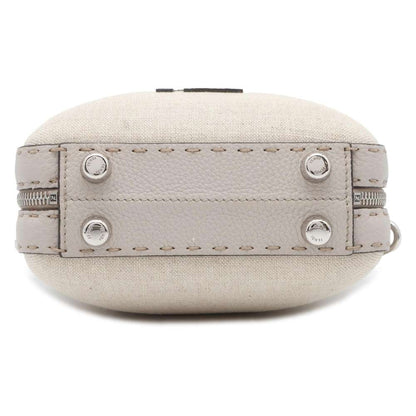 FENDI FF motif 2WAY Shoulder Bag Beige 7VA552 Canvas Leather