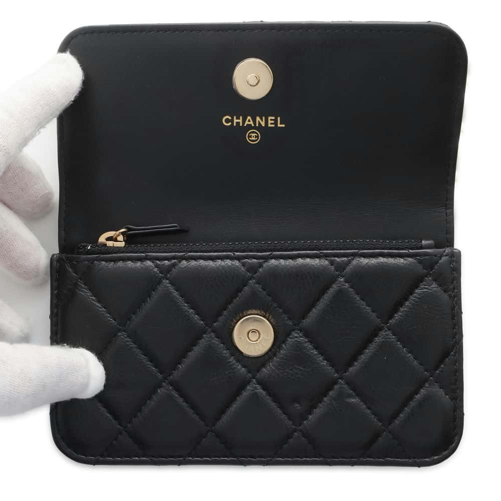 CHANEL matelasse pearl chain wallet Black AP1839 Lambskin