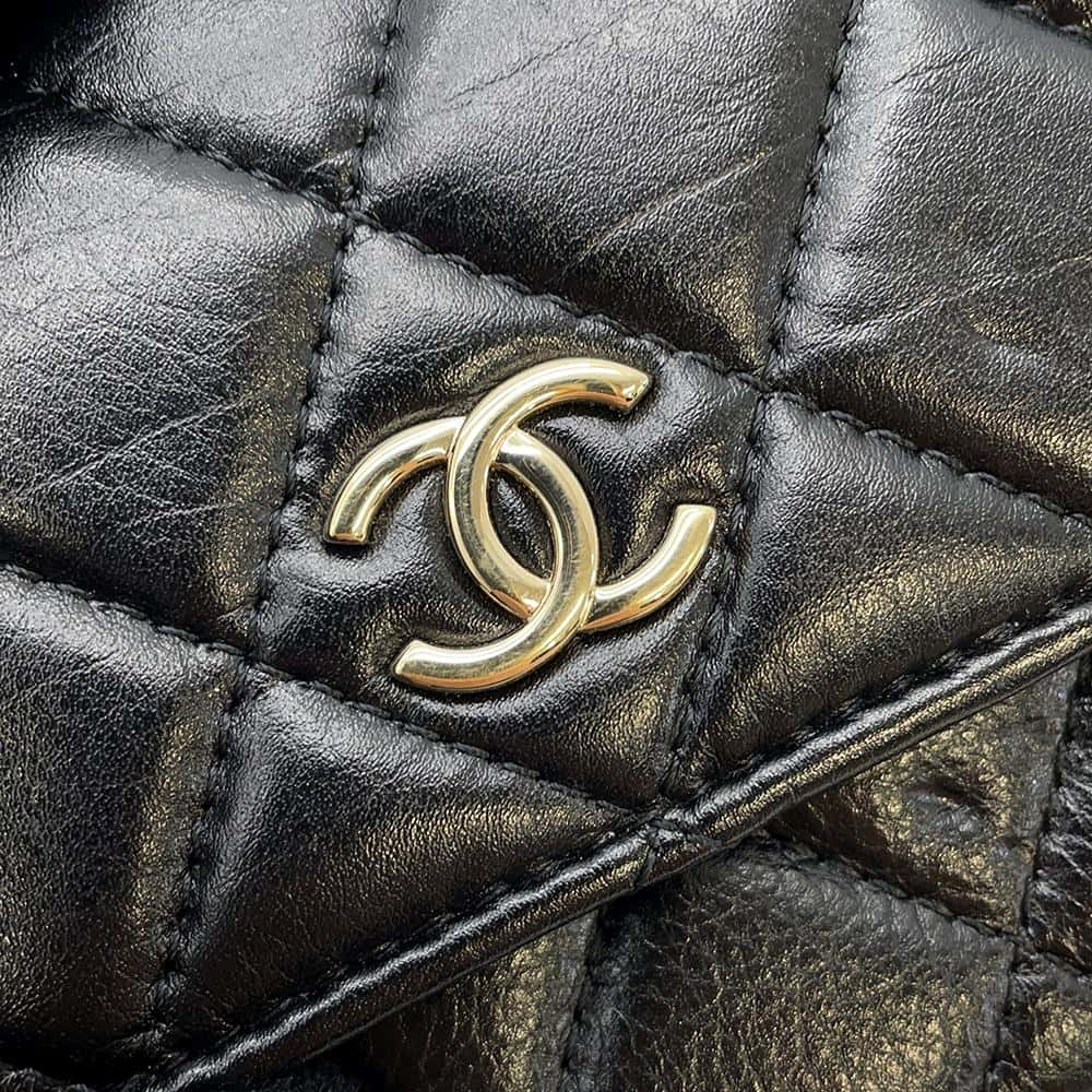 CHANEL matelasse pearl chain wallet Black AP1839 Lambskin