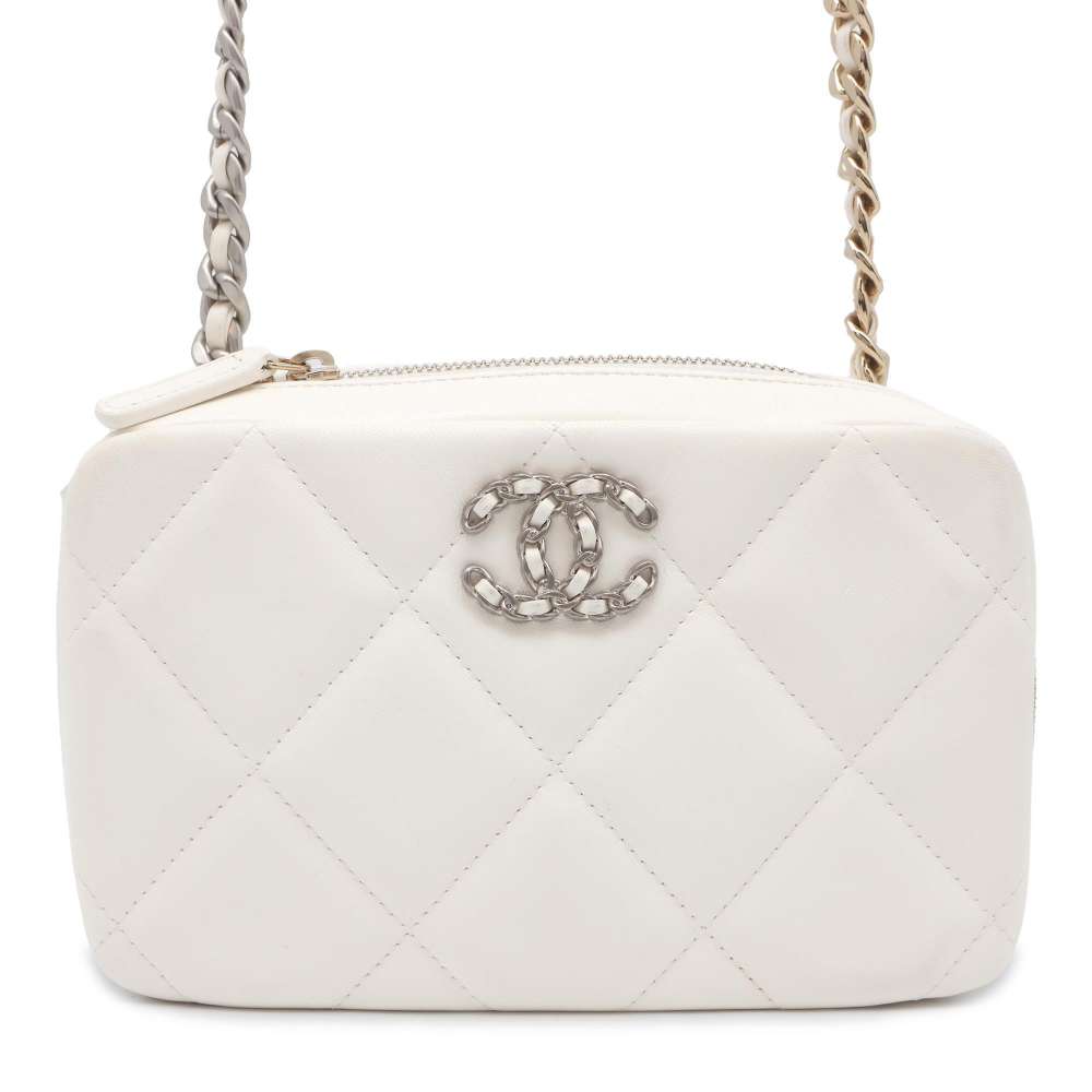 Chanel Chanel19 Matelasse ChainShoulder Bag White Lambskin