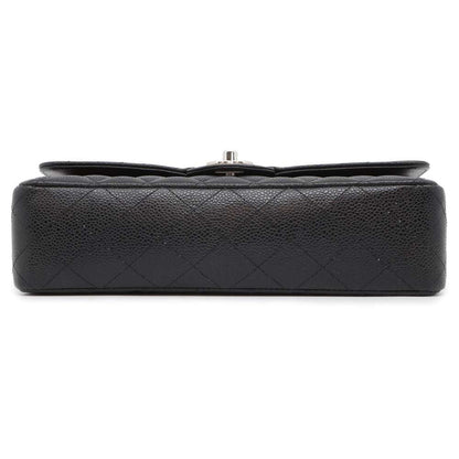 Chanel Matelasse W Flap ChainShoulder Bag Black A01112 Caviar Leather Size 25