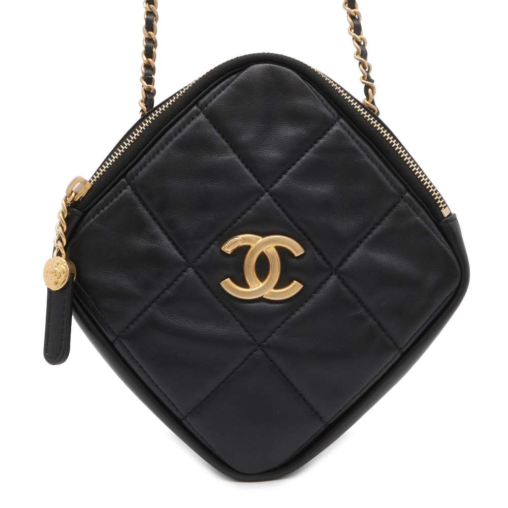 Chanel Matelasse Diamond Shape ChainPouch Black Lambskin