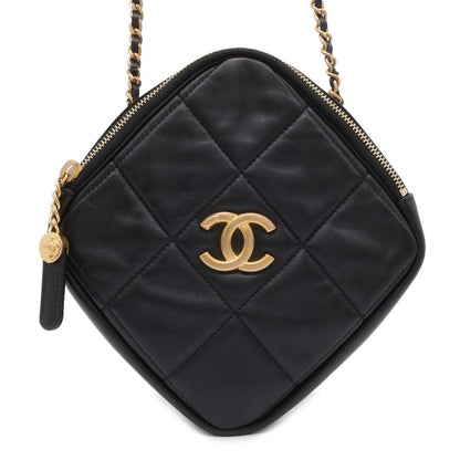 Chanel Matelasse Diamond Shape ChainPouch Black Lambskin
