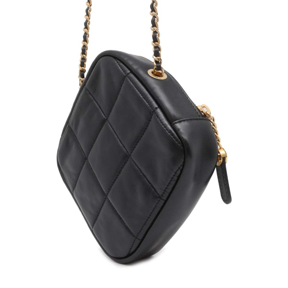 Chanel Matelasse Diamond Shape ChainPouch Black Lambskin