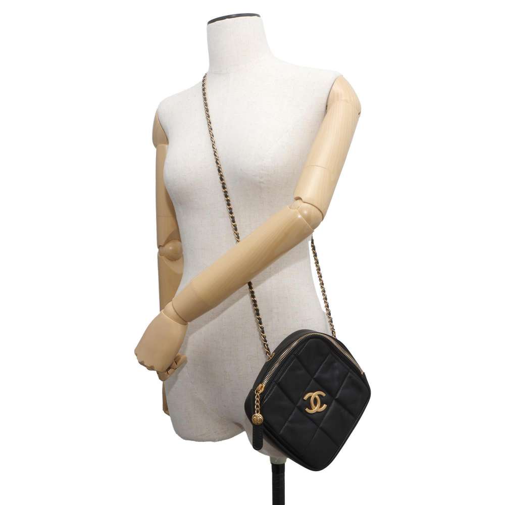 Chanel Matelasse Diamond Shape ChainPouch Black Lambskin