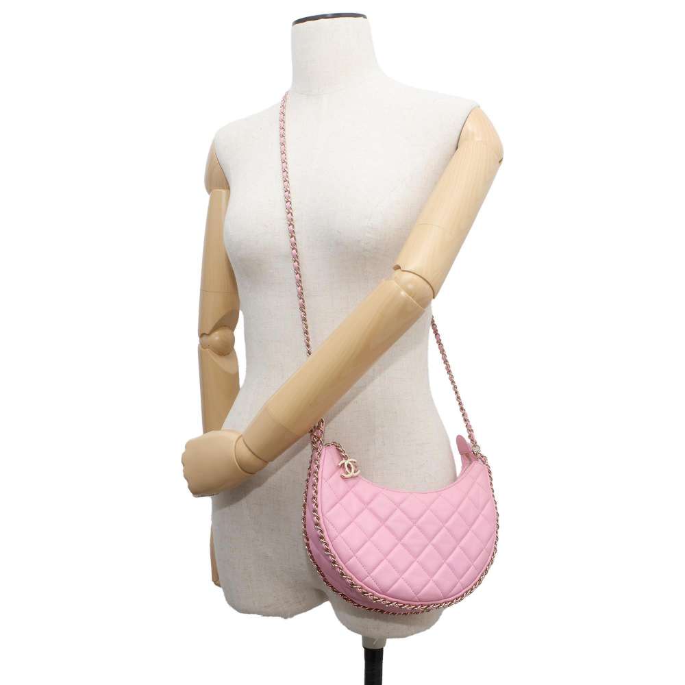 Chanel Matelasse Small Hobo Shoulder Bag Pink AS3917 Lambskin