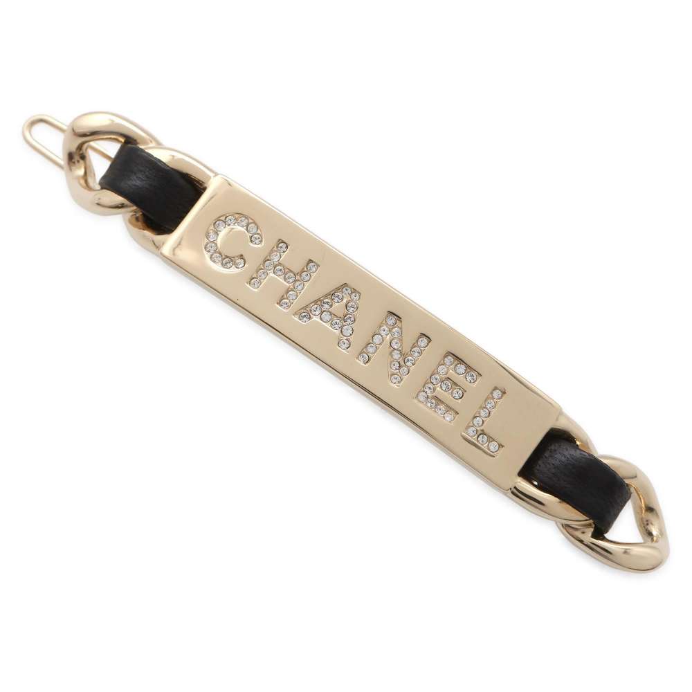 Chanel Logo Barrette Hairpin Rhinestone Metal