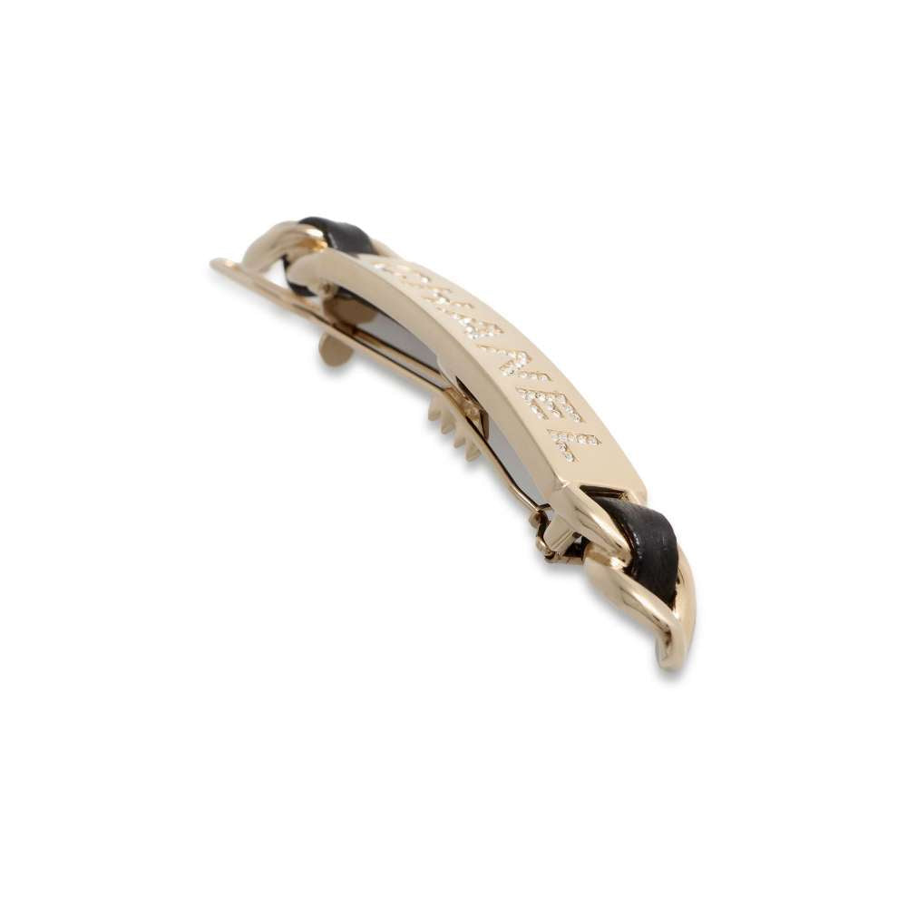 Chanel Logo Barrette Hairpin Rhinestone Metal