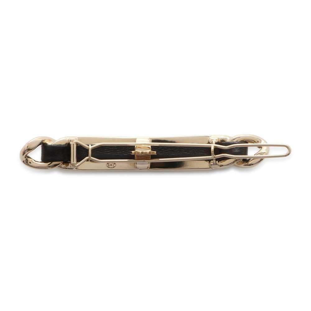 Chanel Logo Barrette Hairpin Rhinestone Metal