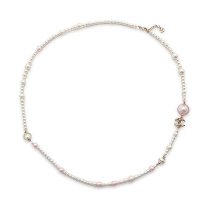 Chanel CC Logo Long Necklace Metal Faux Pearl