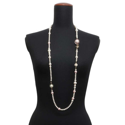 Chanel CC Logo Long Necklace Metal Faux Pearl