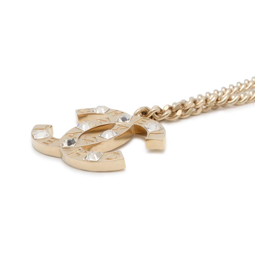 Chanel Necklace Champagne Gold Metal  Rhinestone