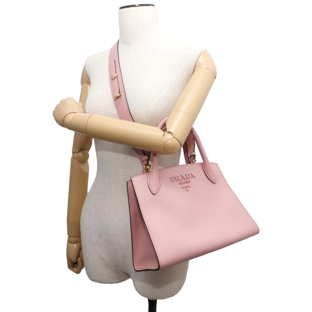 PRADA Mono Chrome 2WAYBag Pink 1BA156 Leather