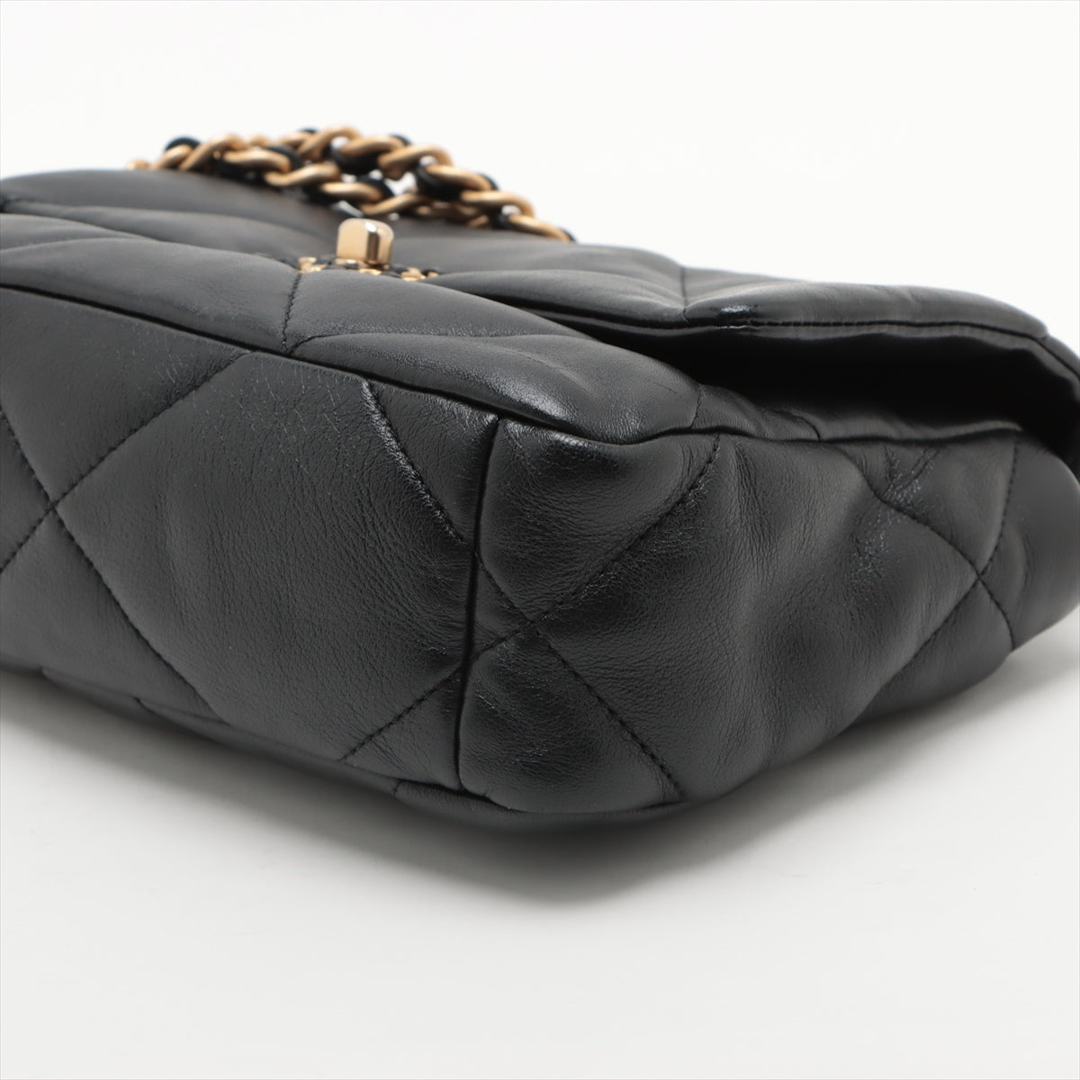 Chanel 19  Chain Shoulder Bag Black Gold  AS1160
