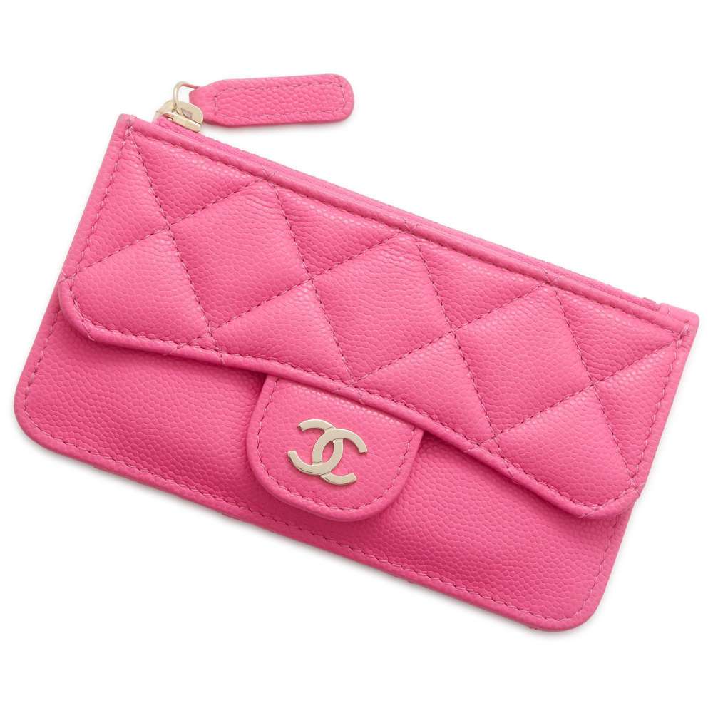 Chanel Matelasse Classic Zip Card Case Pink AP2570 Caviar Leather