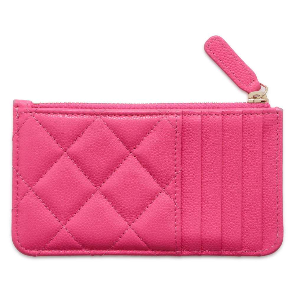 Chanel Matelasse Classic Zip Card Case Pink AP2570 Caviar Leather