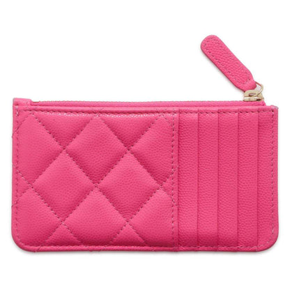 Chanel Matelasse Classic Zip Card Case Pink AP2570 Caviar Leather