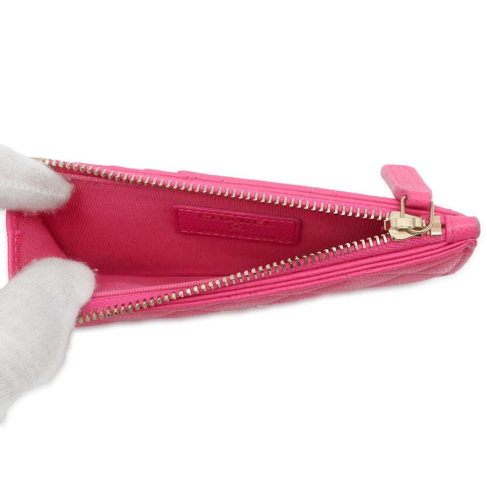 Chanel Matelasse Classic Zip Card Case Pink AP2570 Caviar Leather