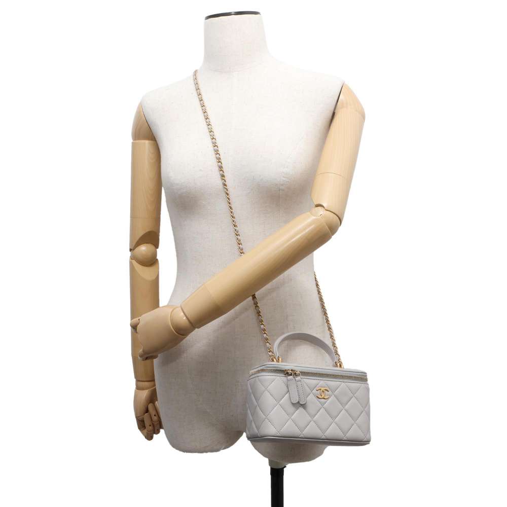Chanel Matelasse Vanity 2wayChain Shoulder Bag Light Gray AP2199 Lambskin