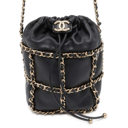 Chanel Drawstring Bag Chain Shoulder Bag Black AS2314 Lambskin