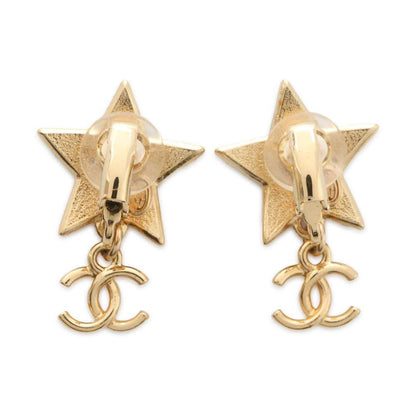 Chanel CC Logo Star Motif Earrings Black Metal