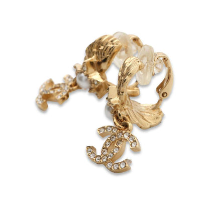 Chanel CC logo earrings ABC658 Metal Rhinestone Faux Pearl