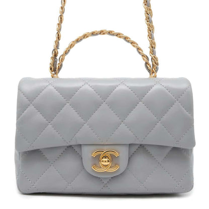 Chanel Top handle Flap Bag Gray AS4023 Shiny Lambskin Size Small