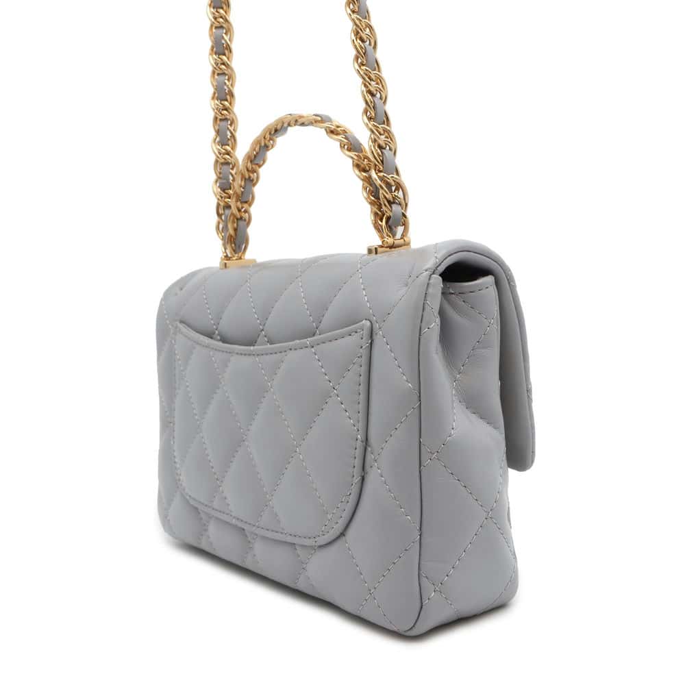 Chanel Top handle Flap Bag Gray AS4023 Shiny Lambskin Size Small