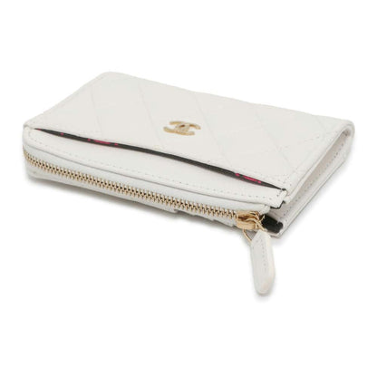 Chanel Matelasse Classic Zip Card Coin Purse White AP3179 Caviar Leather