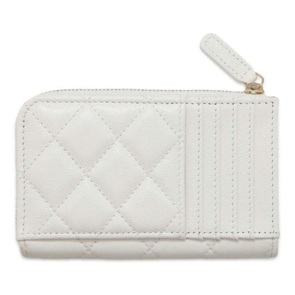 Chanel Matelasse Classic Zip Card Coin Purse White AP3179 Caviar Leather