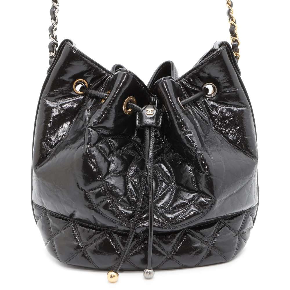 Chanel CC Logo Drawstring BagChainShoulder Bag Black AS1877 Shiny Aged Calf Leather