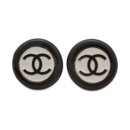 Chanel CC Logo Circle Bicolor Earrings Black/White ABC997 Metal