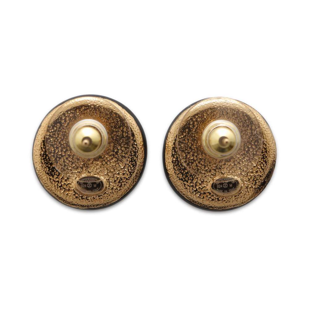 Chanel CC Logo Circle Bicolor Earrings Black/White ABC997 Metal
