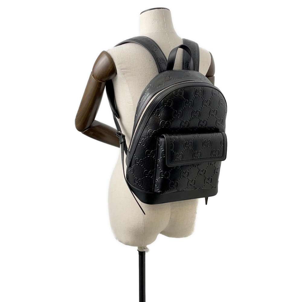 GUCCI GG Embossed Backpack Black 658579 Leather