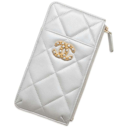 Chanel Phone & Card Case Silver AP1182 Lambskin