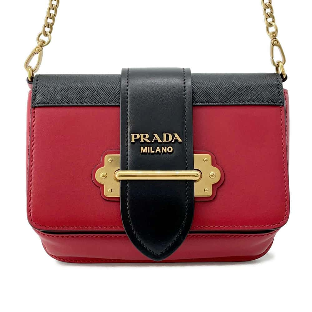 PRADA ChainShoulder Bag Red/Black 1BL004 Leather