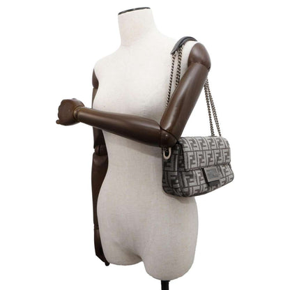 FENDI Zucca ChainShoulder Bag Gray 8BR793 Viscose Polyester Cotton Calf Leather