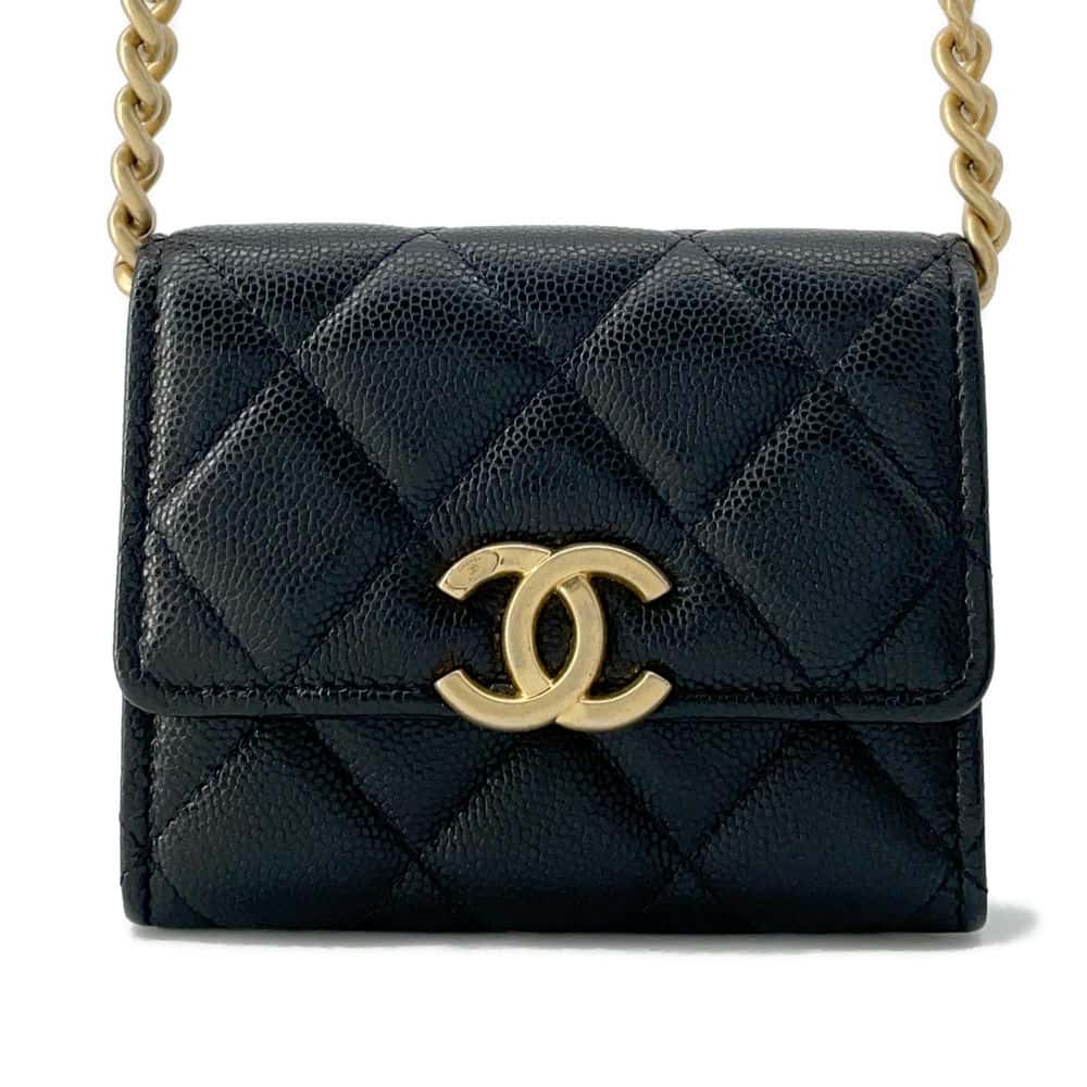 Chanel Matelasse ChainShoulder Bag Black Caviar Leather