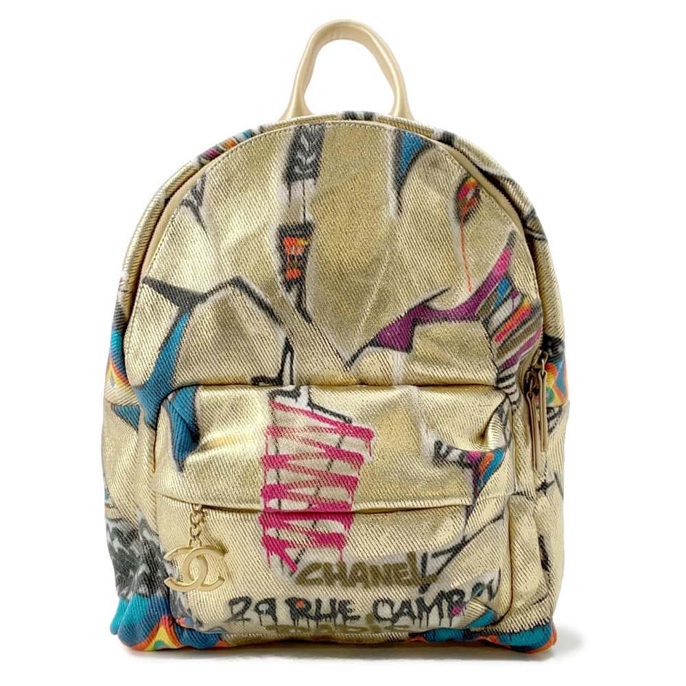 Chanel CC Logo Graffiti Backpack Gold/Multicolor AS0867 Canvas Leather
