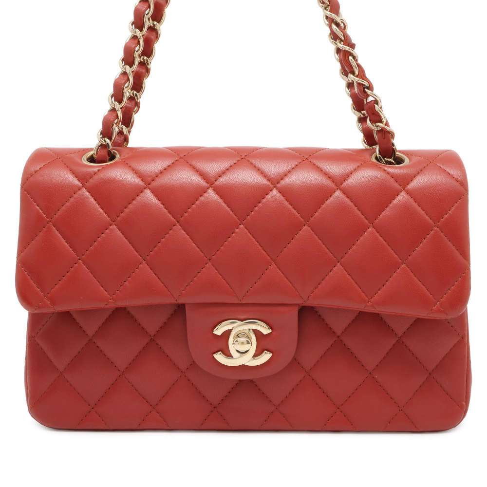 Chanel Matelasse Double Flap ChainShoulder Bag Red A01113 Lambskin Size 23
