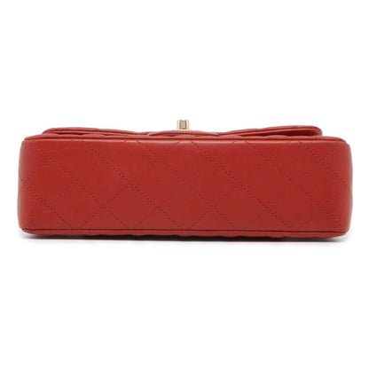 Chanel Matelasse Double Flap ChainShoulder Bag Red A01113 Lambskin Size 23