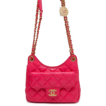 Chanel Matelasse CC Logo Hobo Bag Pink AS3710 Shiny Calf Leather