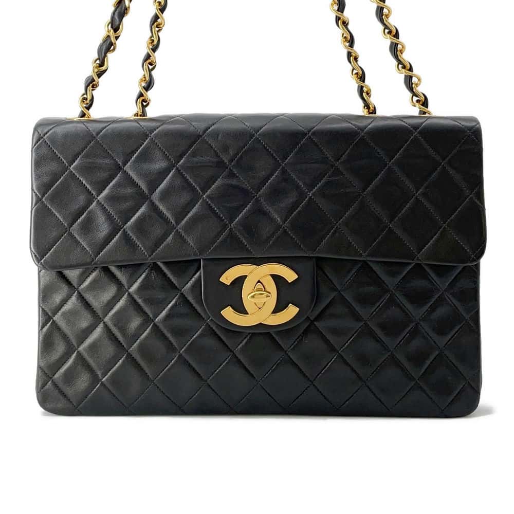 Chanel Jumbo Matelasse ChainShoulder Bag Black Lambskin Size 34