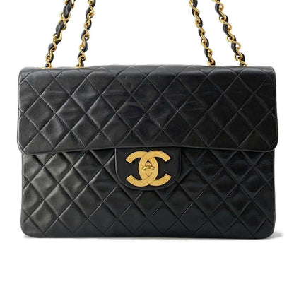 Chanel Jumbo Matelasse ChainShoulder Bag Black Lambskin Size 34