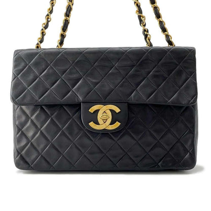 Chanel Jumbo Matelasse ChainShoulder Bag Black Lambskin Size 34