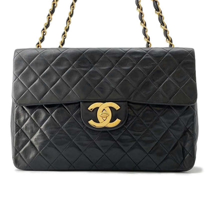Chanel Jumbo Matelasse ChainShoulder Bag Black Lambskin Size 34
