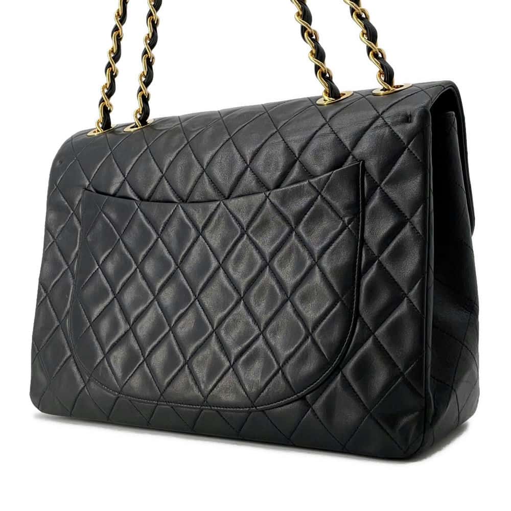Chanel Jumbo Matelasse ChainShoulder Bag Black Lambskin Size 34