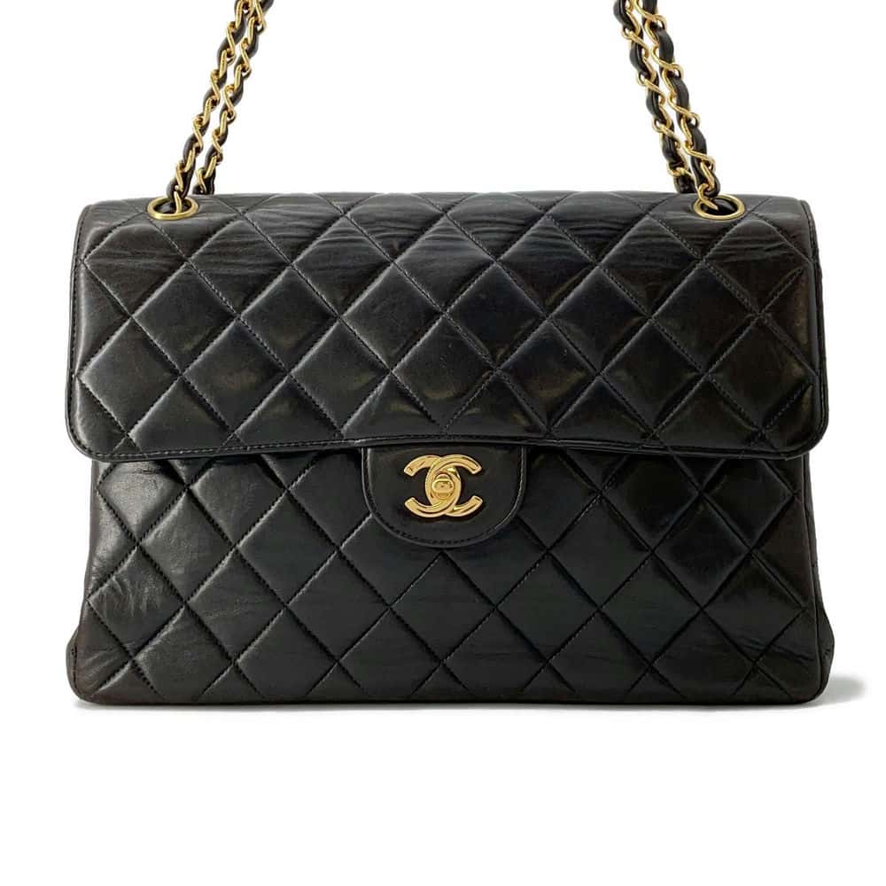 Chanel Matelasse Double Face ChainShoulder Bag Black Lambskin Size 30